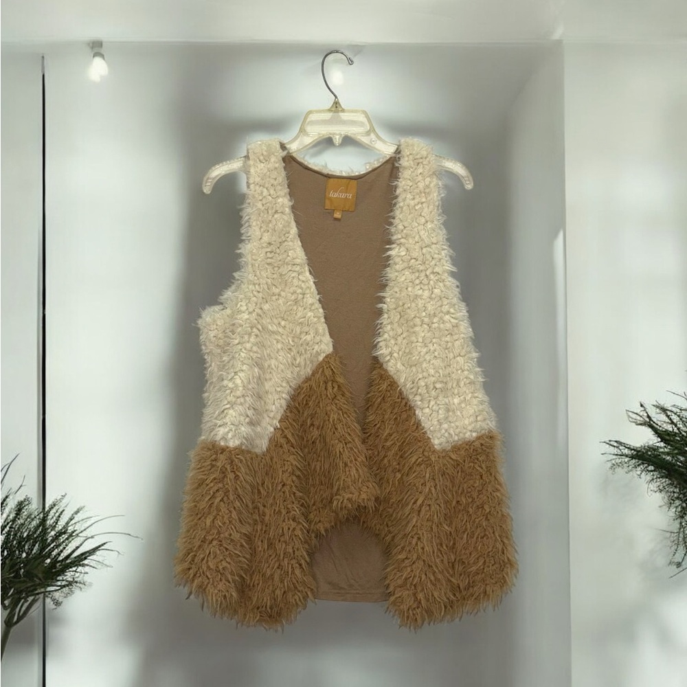 Takara Brown and Cream Two Tone Faux Fur Vest size M